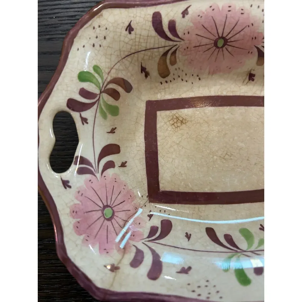 MARKED OLD CASTLE COPPER LUSTREWARE collectible dish Made in England handpainted - Picture 5 of 8